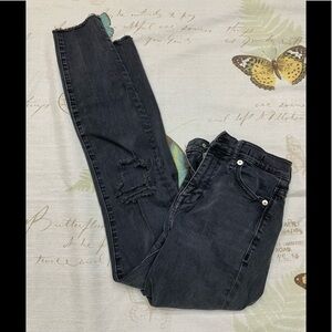 Madewell high‎ riser black distressed skinny jeans